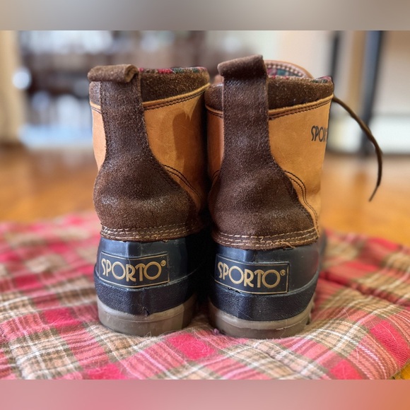 Sporto Duck Boots Womens 9 Insulated Rain Ankle Boots Navy Rubber & Tan Leather - Picture 11 of 11